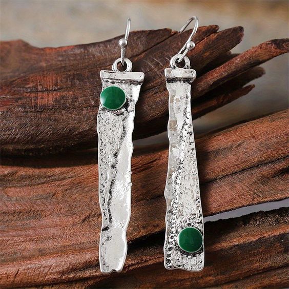 Orecchini rettangolari vintage in argento verde