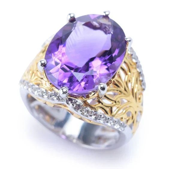 Anello d'oro e d'argento in vetro viola vintage