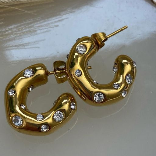 Orecchini vintage con cristalli intarsiati in oro