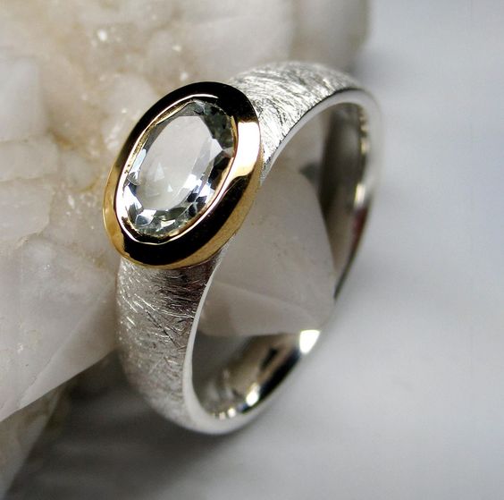 Anello in vetro vintage in oro e argento