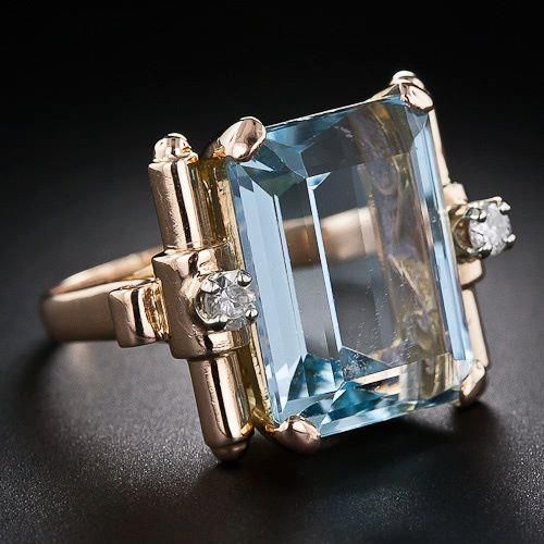Anello vintage con cristalli d'oro blu