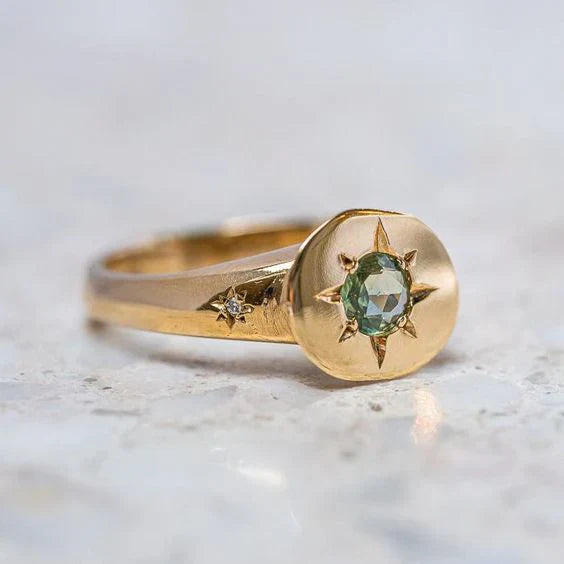 Anello d'oro verde vintage Starlight