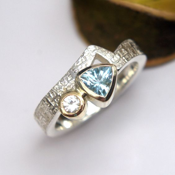 Anello d'argento vintage in vetro blu cielo