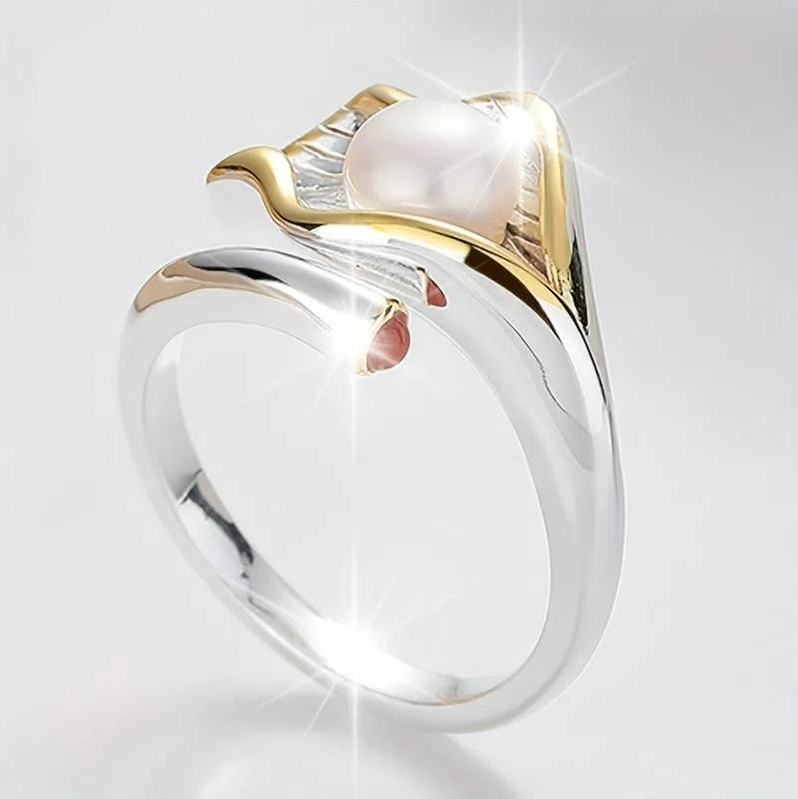 Anello vintage in oro e argento con perle