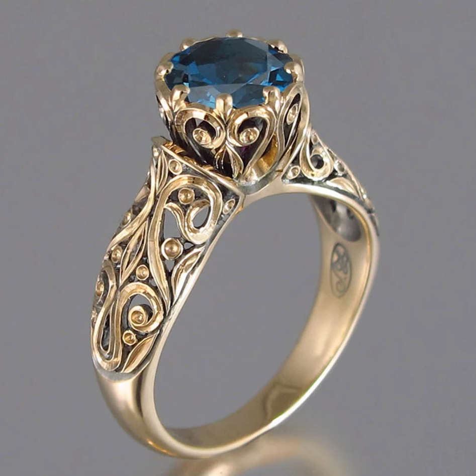 Anello vintage di cristallo blu Glden Hollow
