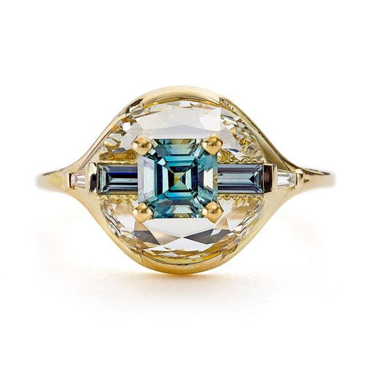 Anello d'oro vintage con occhio di zircone blu