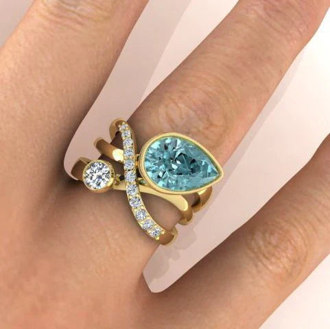 Anello vintage con goccia di cristallo turchese