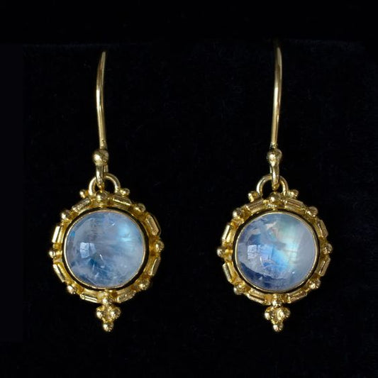Orecchini tondi in pietra di luna blu vintage