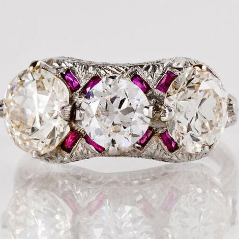 Anello d'argento vintage con zirconi bianchi e rosa