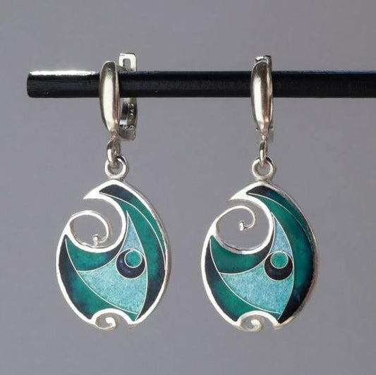Orecchini vintage in argento con smalto blu