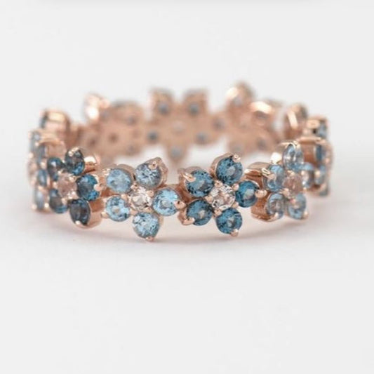 Anello vintage con margherita blu e rosa