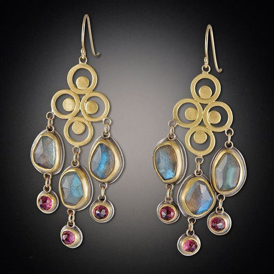 Orecchini pendenti con pietre colorate vintage
