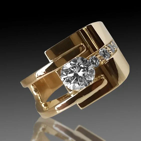 Anello vintage con zirconi irregolari dorati