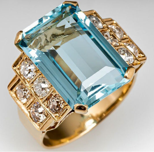 Anello luminoso d'epoca in oro blu
