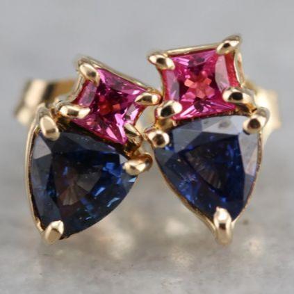 Orecchini vintage in vetro blu e rosa