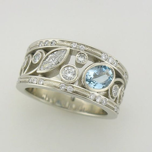 Anello vintage in argento e blu con zirconi