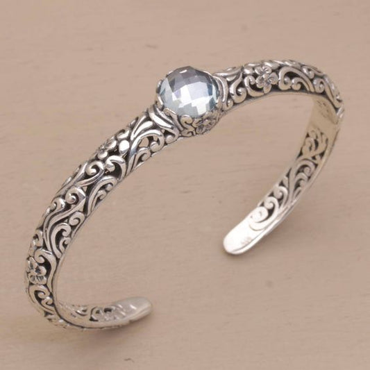 Bracciale d'argento aperto con zirconi d'epoca