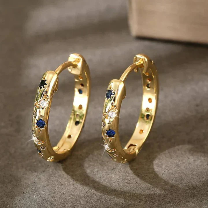 Orecchini d'oro a cerchio blu vintage