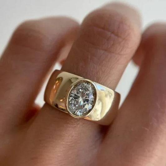 Anello d'oro vintage con intarsio di vetro rotondo