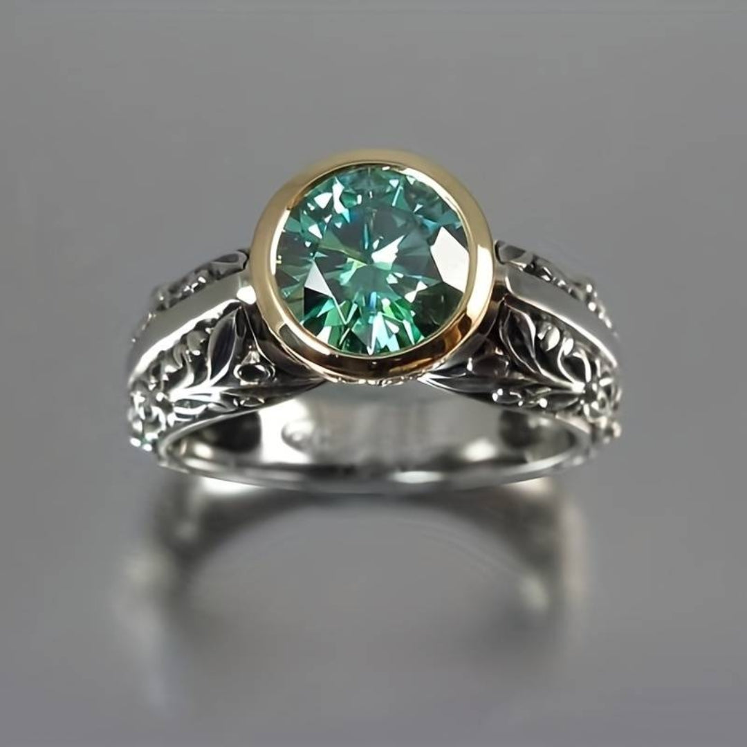 Anello vintage in vetro intarsiato turchese