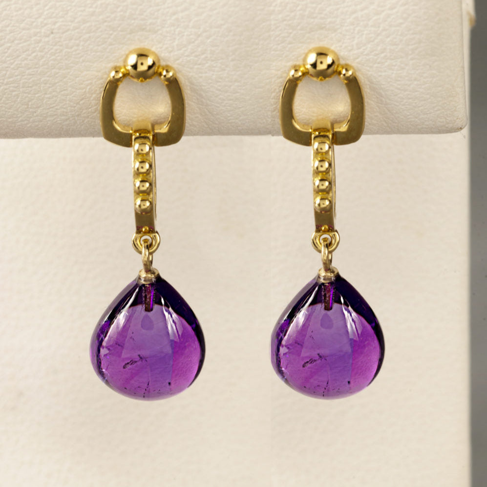 Orecchini d'oro in vetro viola vintage