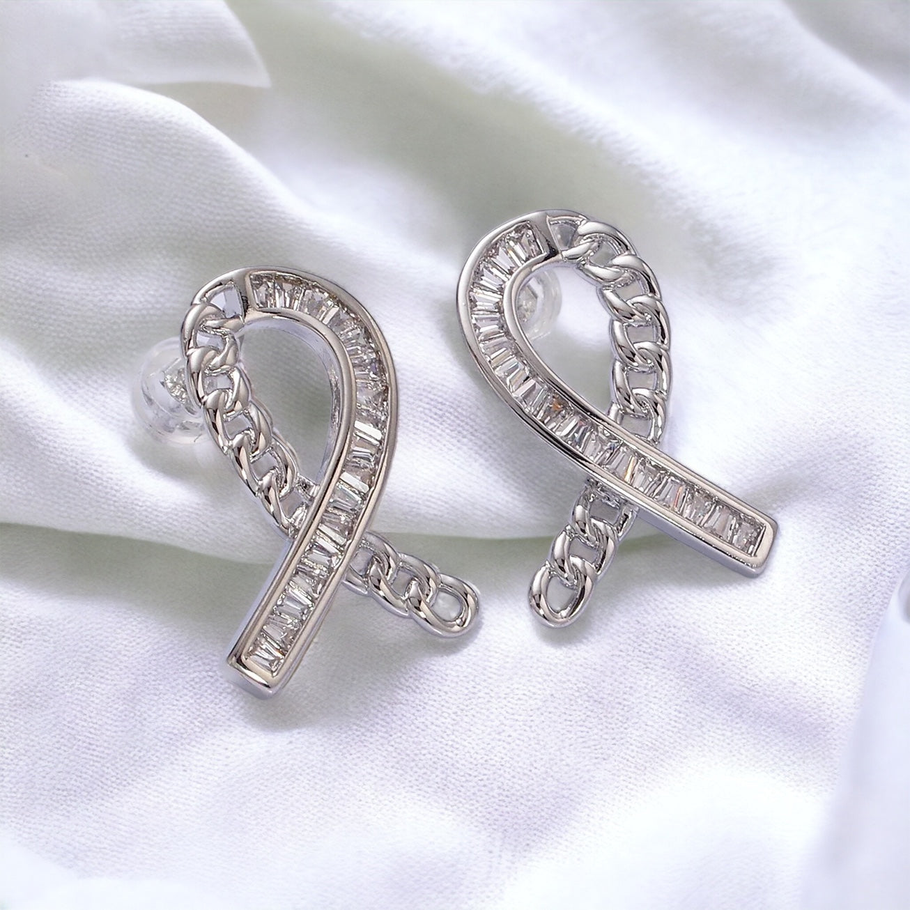 Orecchini a nastro per la consapevolezza del cancro - Oro o argento