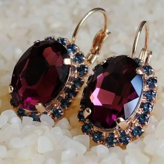 Orecchini vintage con granato e zirconi blu