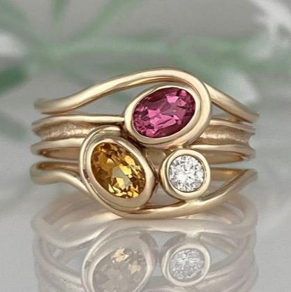 Anello d'oro vintage in vetro caldo a strati
