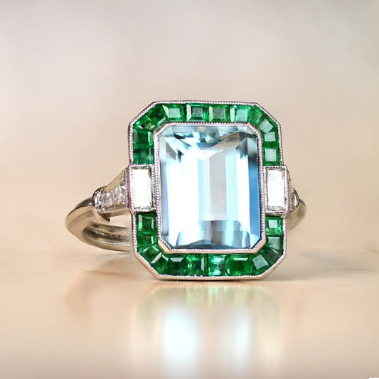Anello vintage con zirconi bianchi e verdi