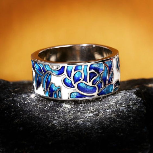 Anello vintage in argento smaltato blu