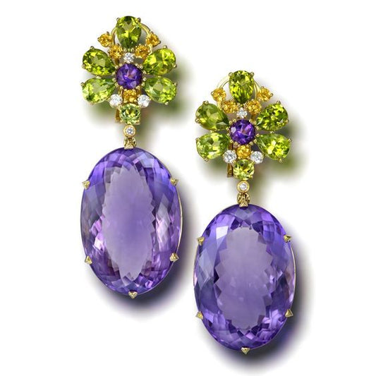 Orecchini vintage in vetro viola e verde