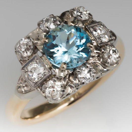 Anello vintage di cristallo blu da cocktail