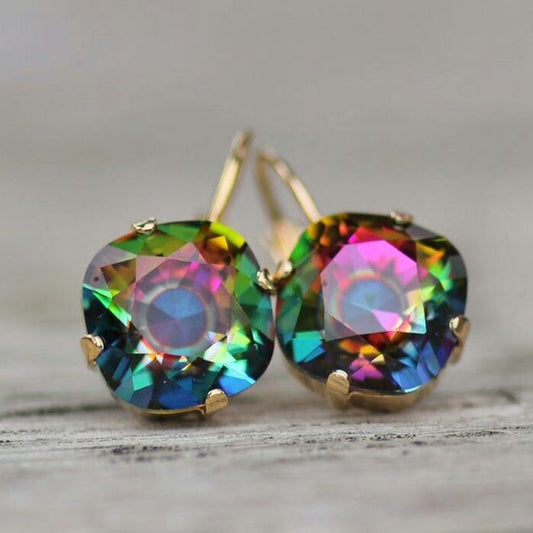 Orecchini vintage con zirconi arcobaleno