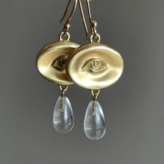 Orecchini di vetro vintage con occhio d'oro