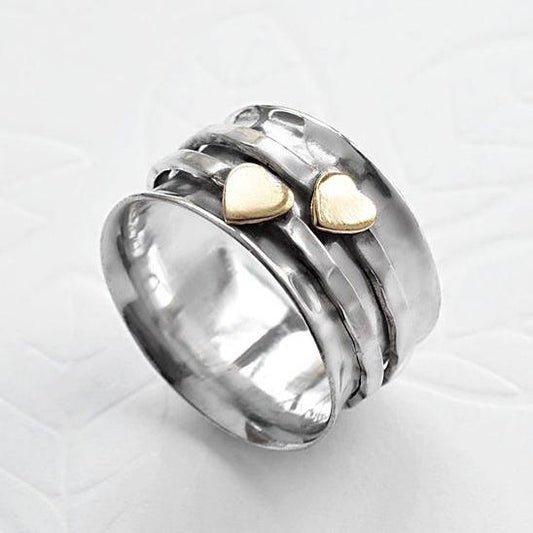 Anello d'argento con cuore d'oro vintage