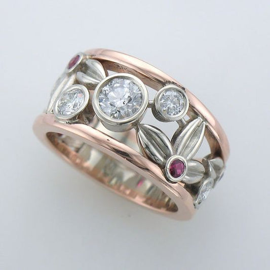 Anello Vintage Flower Zirconia Silver Rose