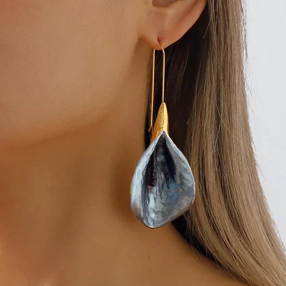 Orecchini a loto vintage blu e oro