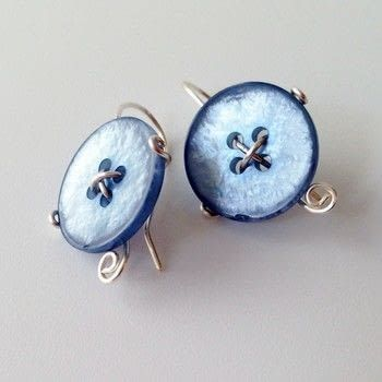 Orecchini vintage a bottone blu arrotondato