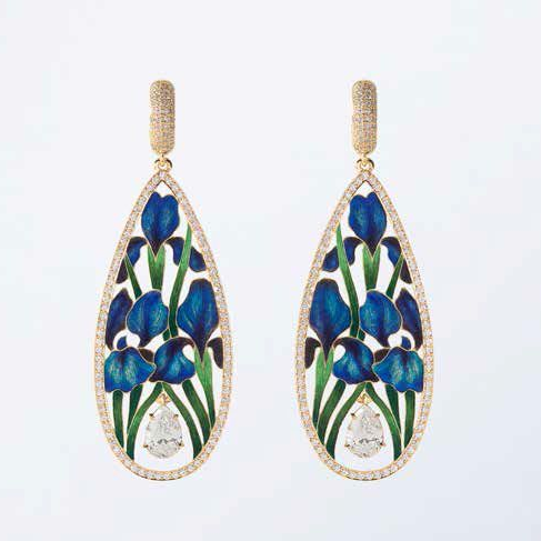 Orecchini vintage a goccia con fiori blu