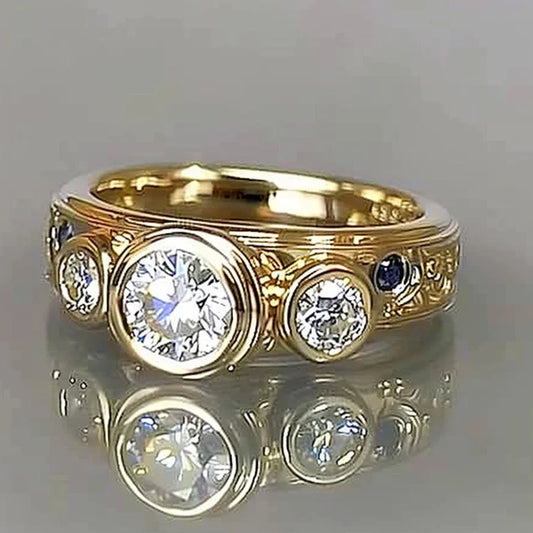 Anello d'oro vintage in vetro intarsiato bianco