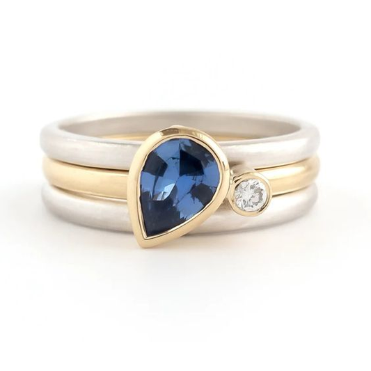 Anello a goccia intarsiato blu vintage