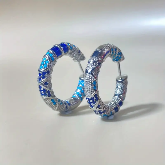 Orecchini a cerchio vintage in argento blu