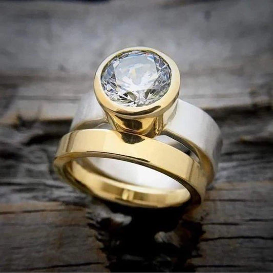 Anello vintage in vetro intarsiato in oro e argento
