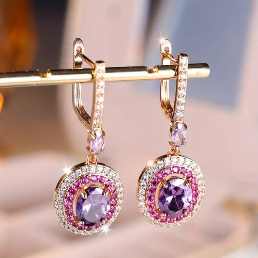 Orecchini pendenti in cristallo rosa vintage