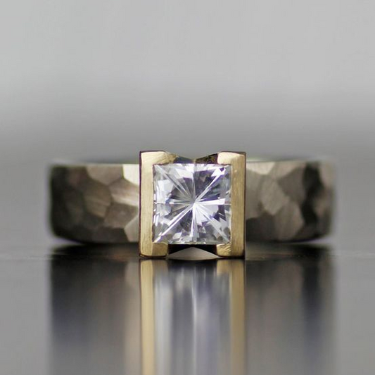 Anello vintage in argento e oro con intarsio di vetro