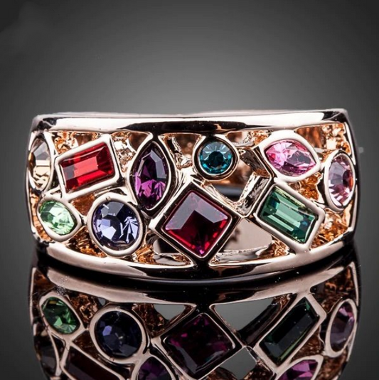 Anello rosa vintage con cristalli colorati