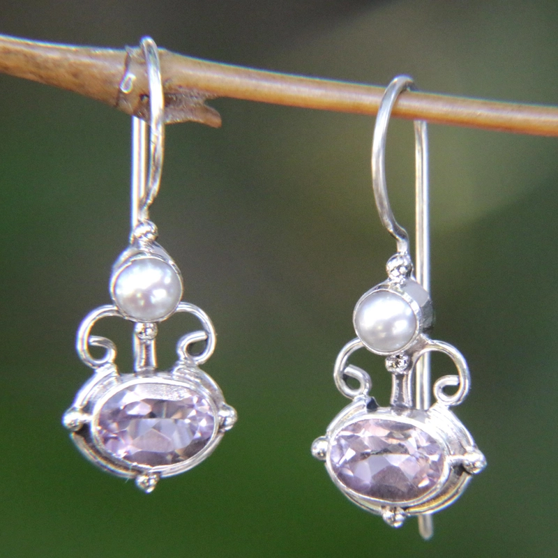 Orecchini d'argento in vetro viola vintage