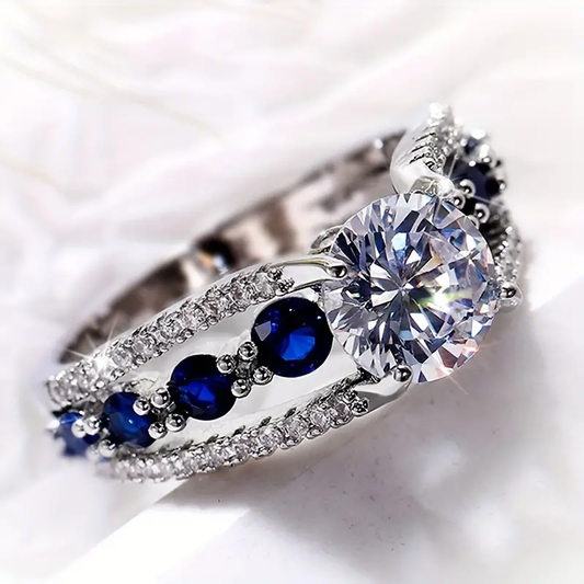 Anello vintage in argento blu con zirconi