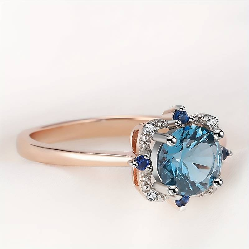 Anello Rosa in vetro blu vintage