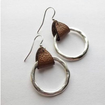 Orecchini a cerchio vintage in pelle e argento